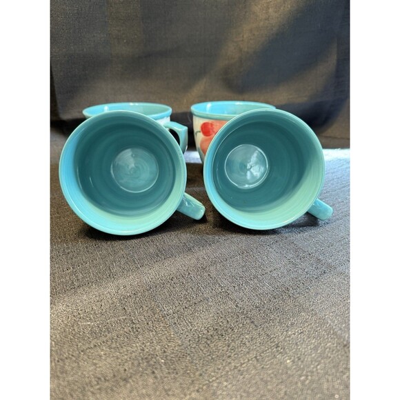 Pioneer Woman Vintage Flea Market Floral Turquoise 16 Oz Coffee Cups Mugs (4) - Picture 3 of 5